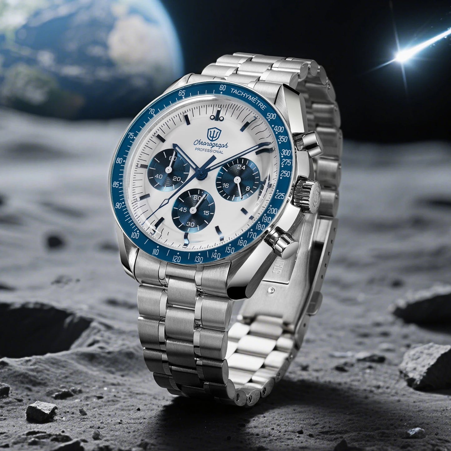 Watchdives WD1863 Watch VK63 Quartz Chronograph Movement Bubble Sapphire Crystal 100m Waterproof Luminous 39mm Vintage Watches