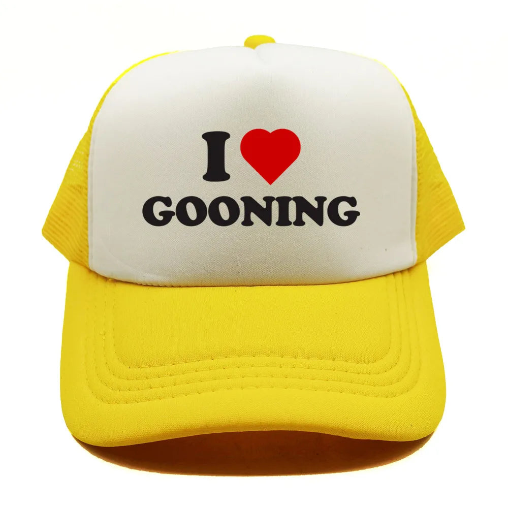 Juokingos „I Love Gooning“ beisbolo kepurės. Šaunios vasarinės vyriškos tinklinės kepurės. Humoro kupinos „Trucker“ stiliaus kepurės. Unisex lauko tinklinės kepurės MZ-080