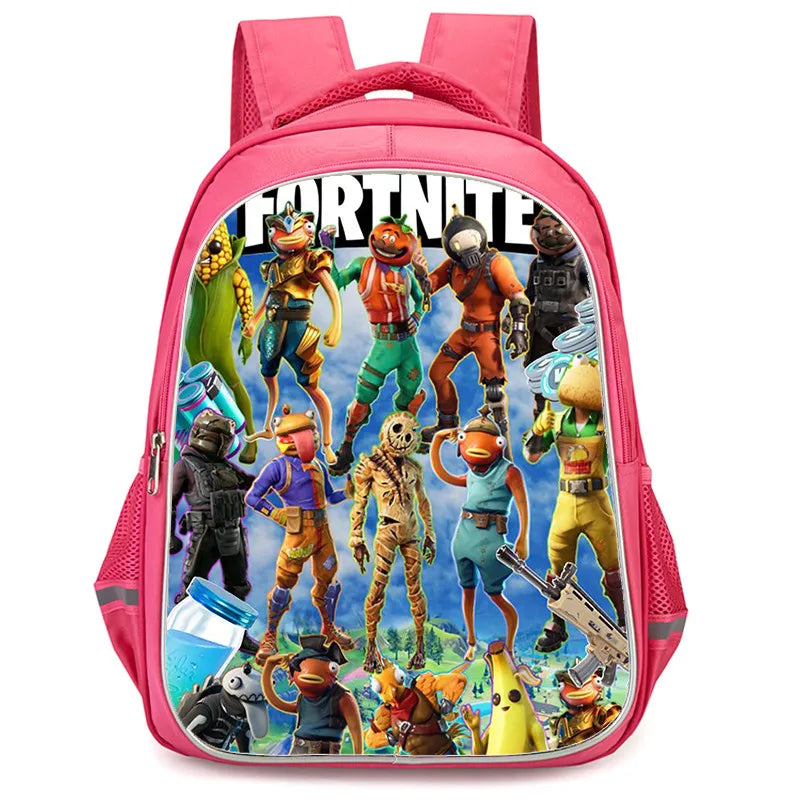 16 Inch Fortnite Cartoon Backpack Unisex for Boys Girls with Dual Zippers Large capacity lightweight student backpack