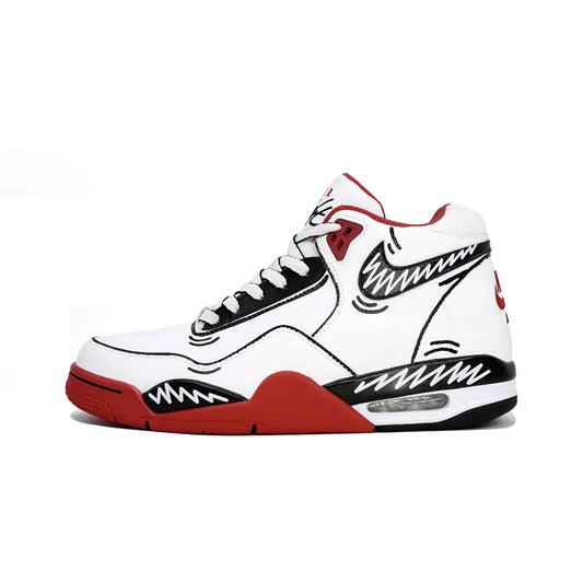 Egyedi cipők: Nike Flight Legacy „Kaleidoscope Play” graffiti mintás, közepes szárú retro kosárlabdacipők ajándékzsákkal, férfiaknak