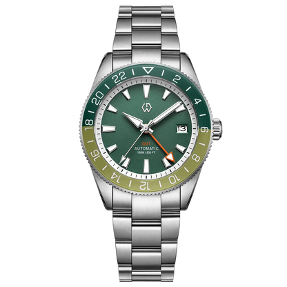 WISHDOIT New NH34 Men's Sports Automatic Mechanical GMT Sapphire Stainless Steel Waterproof 15 ATM With Rubber Strap