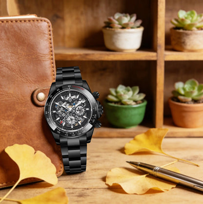 PAGANI DESIGN Personalized Men Automatic Mechanical Watch Colorful Gemstone Bezel Small Three-Pin Tachymeter Design Chronograph