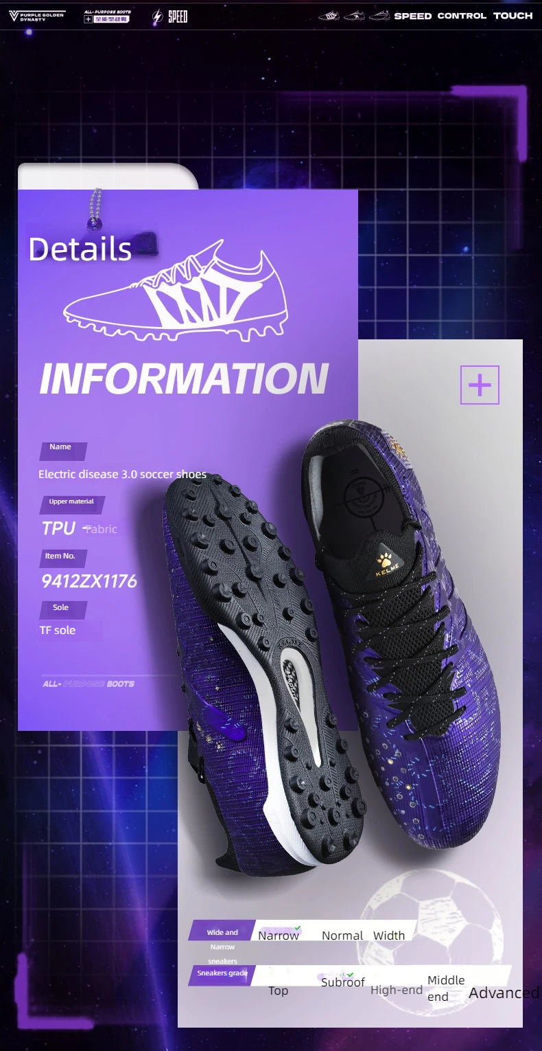 Chuteiras de futebol KELME Adulto para homem Disease Electric 3.0 com pitons curtos MG, profissionais para jogo e treino, respiráveis