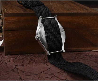 San Martin 36mm Men Pilot Watch VH31 Mechaquartz Movement Sweep Second Quartz Series Simple Style Nylon Strap 10 Bar Luminous