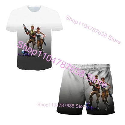 2-teiliges Set F-Fortnited Victory 3D-T-Shirt und Shorts für Kinder, Oberteile für Mädchen und Jungen, Battle-Royale-Kleidung, Harajuku-Tees, Hero-Kinder-T-Shirt