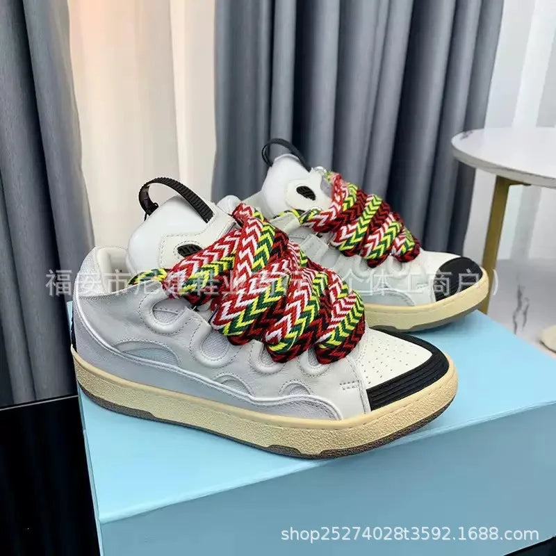 Zapatillas tipo skate de tacón alto cómodas, con suela gruesa, estilo casual deportivo dad shoes, estilo bolso, vietnamita y camboyano, nuevo diseño con nudo, sin cordones
