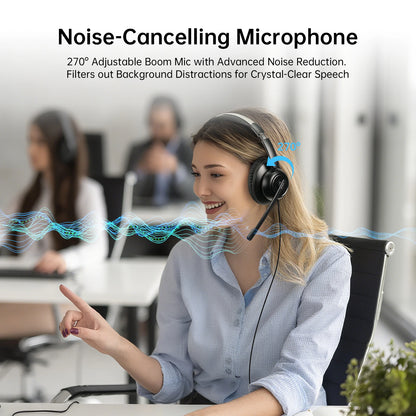 EKSA H8 Professional Office Headset with ENC Noise Cancelling Microphone – USB-A, USB-C & 3.5mm Wired Headphones for PC, Laptop & Mobile Phone