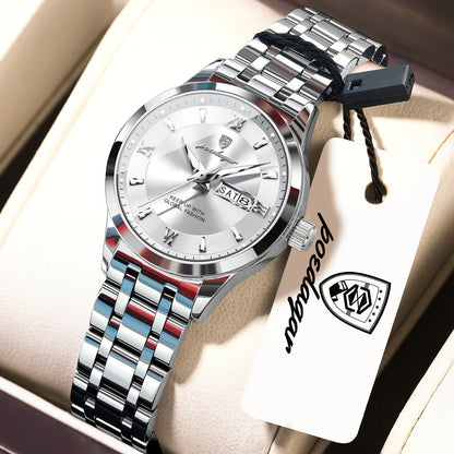 POEDAGAR Luxury Elegant Woman's Watches Luminous Waterproof Stainless Steel Ladies Wristwatch Quartz Week Date Women Watch Reloj