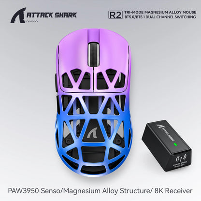 Bezprzewodowa mysz gamingowa Attack Shark R2 PAW3950 8K ze stopu magnezu, lekka mysz gamingowa Bluetooth Tri-Mode do gier/biura