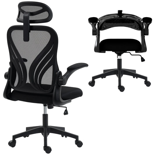HOMCOM Chair Ergonomic desk, Mesh desk armchair with Flistable Fold, 2D Headrest, Bracing, Bracing, so