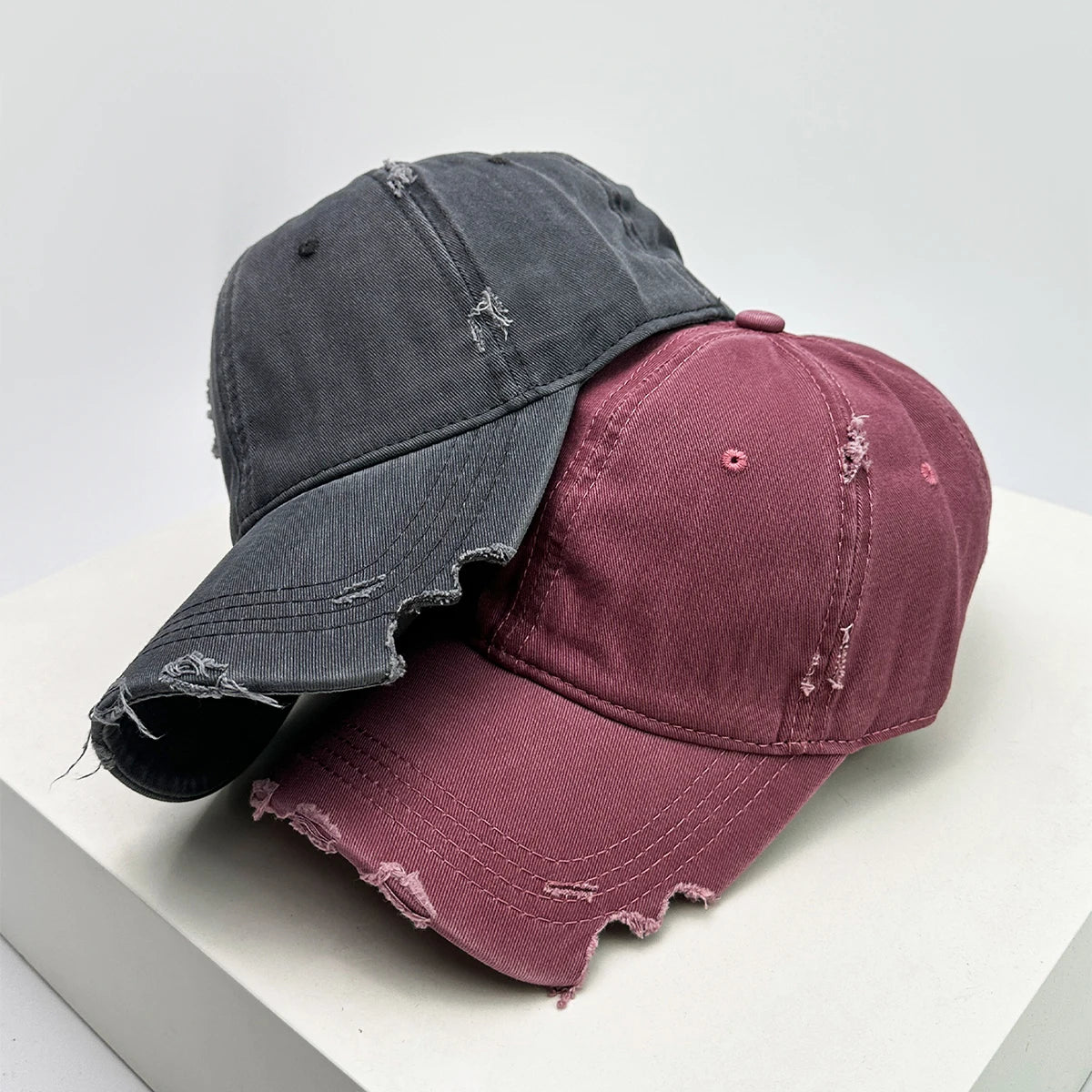 New Unisex Notch Solid Personal Baseball Hats Breathable Broken Style Sunshade Casual Peaked Caps Versatile Distress Fashion ins