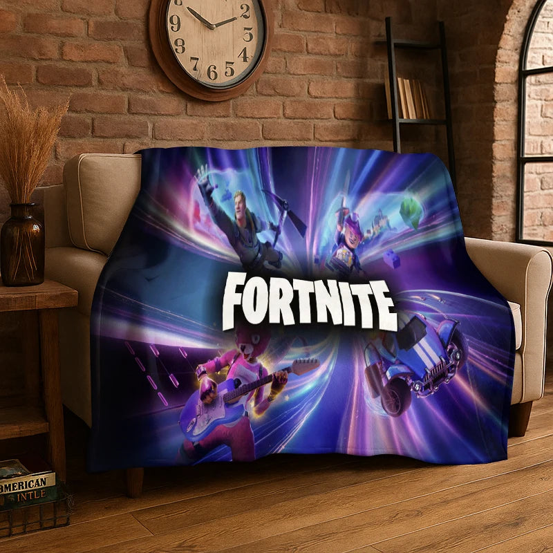 Cartoon F-Fortnite Game Gamer Flannel Blanket Soft Warm Throw Blanket for Bedroom Living Room Bed Travel Camping Picnic Gift