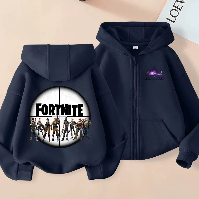 Ny Fortnite-hættetrøje til børn med lynlås, tegneserie- og anime-inspirerede hættetrøjer, afslappet og åndbar jakke til drenge, børnetøj til foråret 2026