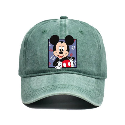 Retro Washed Mickey Mouse Print Baseball Cap Men Women Vintage Kpop Snapback Cap Adjustable Breathable Trucker Hat Sunscreen Hat