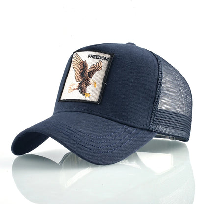 Gorras trucker de moda con parche bordado de cabra, snapback para las cuatro estaciones, gorra de béisbol para hombre y mujer con visera ajustable