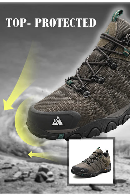 HIKEUP Zapatillas de senderismo para hombre de cuatro estaciones, calzado deportivo de exterior en cuero genuino resistente al desgaste, zapatos de escalada con suela de goma para trekking