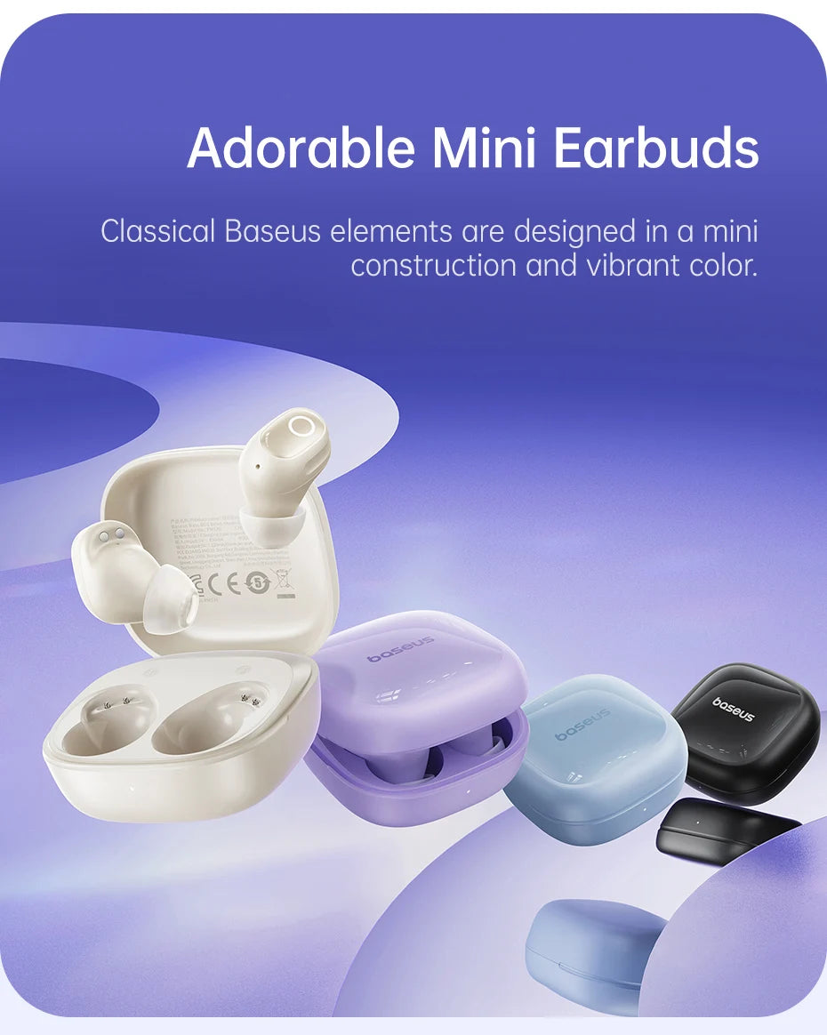 Baseus Bass BD1 Wireless Bluetooth 5.4 Earbuds – Mini Bean TWS Earphones, 35H Playtime, IP55 Waterproof Sports Headphones with Deep Bass & Low Latency