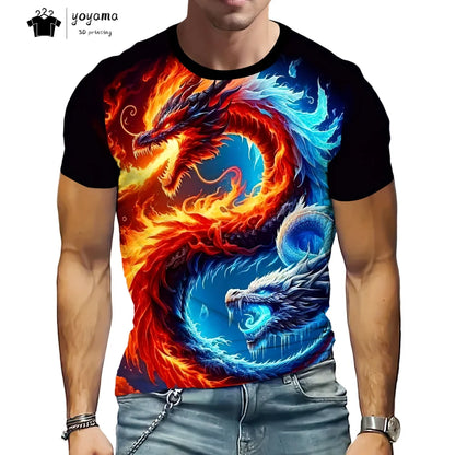 Men's t-shirts Dragon Pattern Short Sleeve Tee Fashion Street O-Neck Top Trend Animal 3D Printing Loose Versatile Men's Clothing