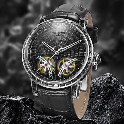 2026 PINDU Design New Diamond Mechanical Watch Men Top Luxury Double Flying Wheel Watch Sapphire Glass Waterproof Watch Leather