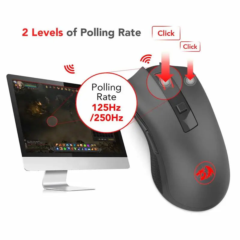 Bezdrôtová optická myš Redragon M652 2.4G s USB prijímačom, prenosná herná a kancelárska myš, 5 nastaviteľných úrovní DPI