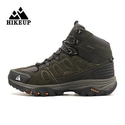Botas de caminhada de cano alto HIKEUP para homem, calçado de inverno para exterior, com atacadores, antiderrapantes, desportivas casuais para trekking, impermeáveis, em camurça