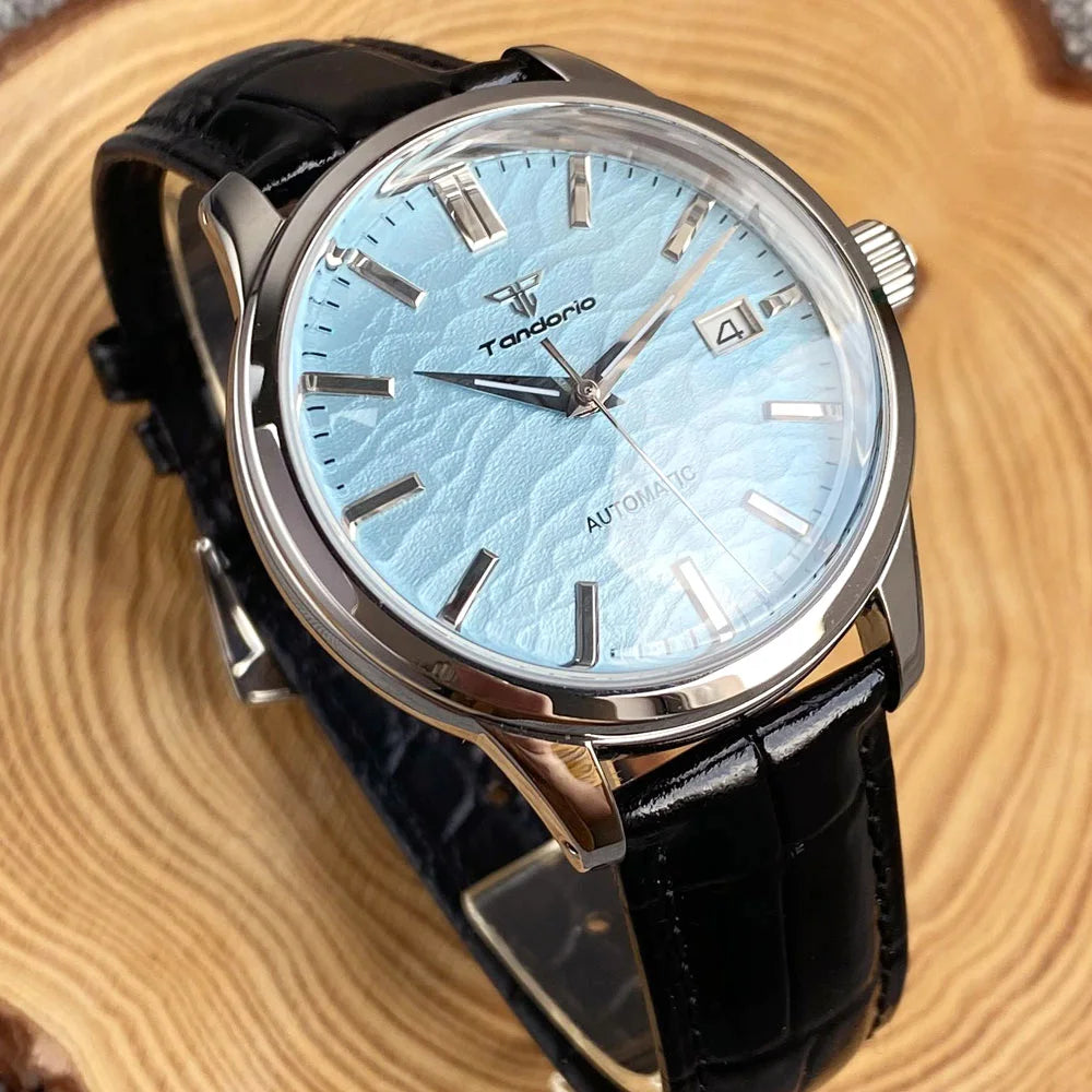 Tandorio 40mm Japanese NH35 Automatic 200M Diving Watch Men Beige Dial Bubble Sapphire Polished Case Glass Back Screw Crown