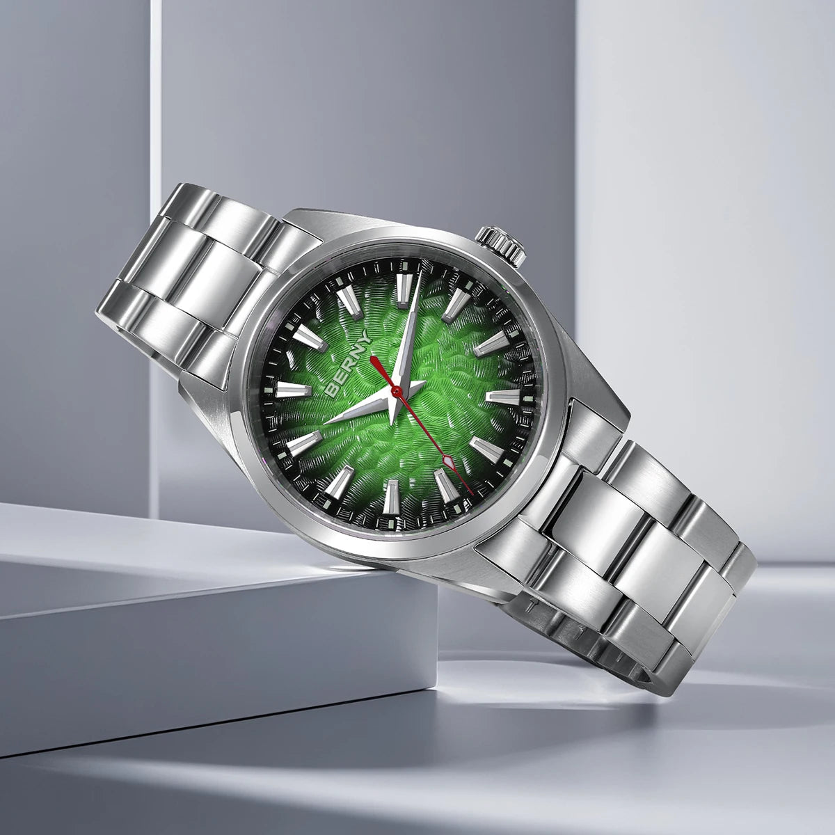 Relógio de homem BERNY – Relógio de quartzo, vidro de safira, ponteiros luminescentes, resistente à água até 10 ATM, inteiramente em aço inoxidável – Estilo elegante e descontraído, ideal para o dia a dia ou para ocasiões profissionais