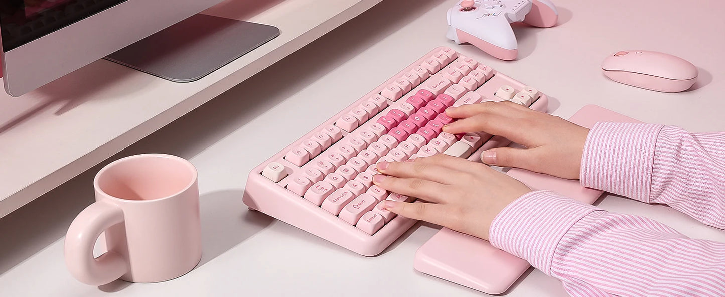 YUNZII B87 Pink Mechanical Gaming Keyboard, QMK/VIA Custom Gasket RGB Keyboard, Wireless Aesthetic Keeb, Wrist Rest for Win/Mac