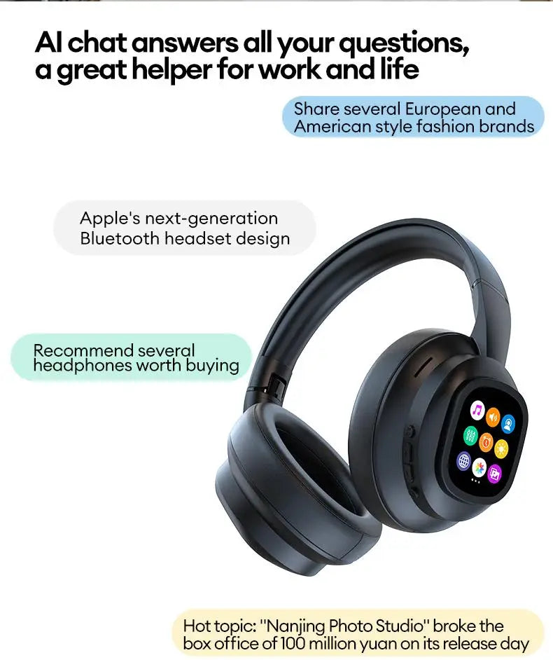 Auriculares inalámbricos Bluetooth con pantalla táctil LCD AI – Headset gaming con cancelación de ruido ANC, graves profundos y micrófono HD