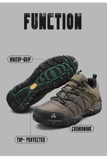 HIKEUP Zapatillas de senderismo para hombre de cuatro estaciones, calzado deportivo de exterior en cuero genuino resistente al desgaste, zapatos de escalada con suela de goma para trekking