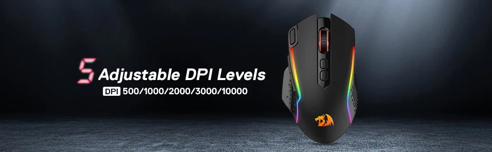 Mouse de gaming wireless Redragon M810 Pro, 10000 DPI, mouse de gamer cu fir cu tastă Rapid Fire, 8 butoane macro, mouse negru/alb