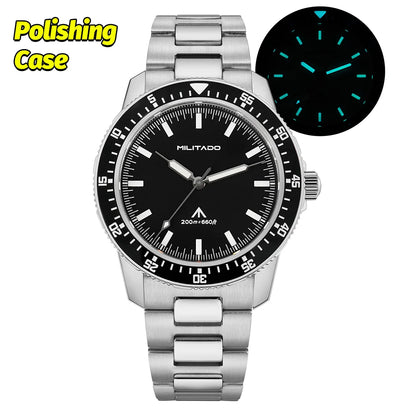MILITADO  ML25 Quartz Dive Watch VH31 Sweep Second Sapphire Crystal 200M Waterproof BGW9 Lume Ceramic Bezel Men Watch