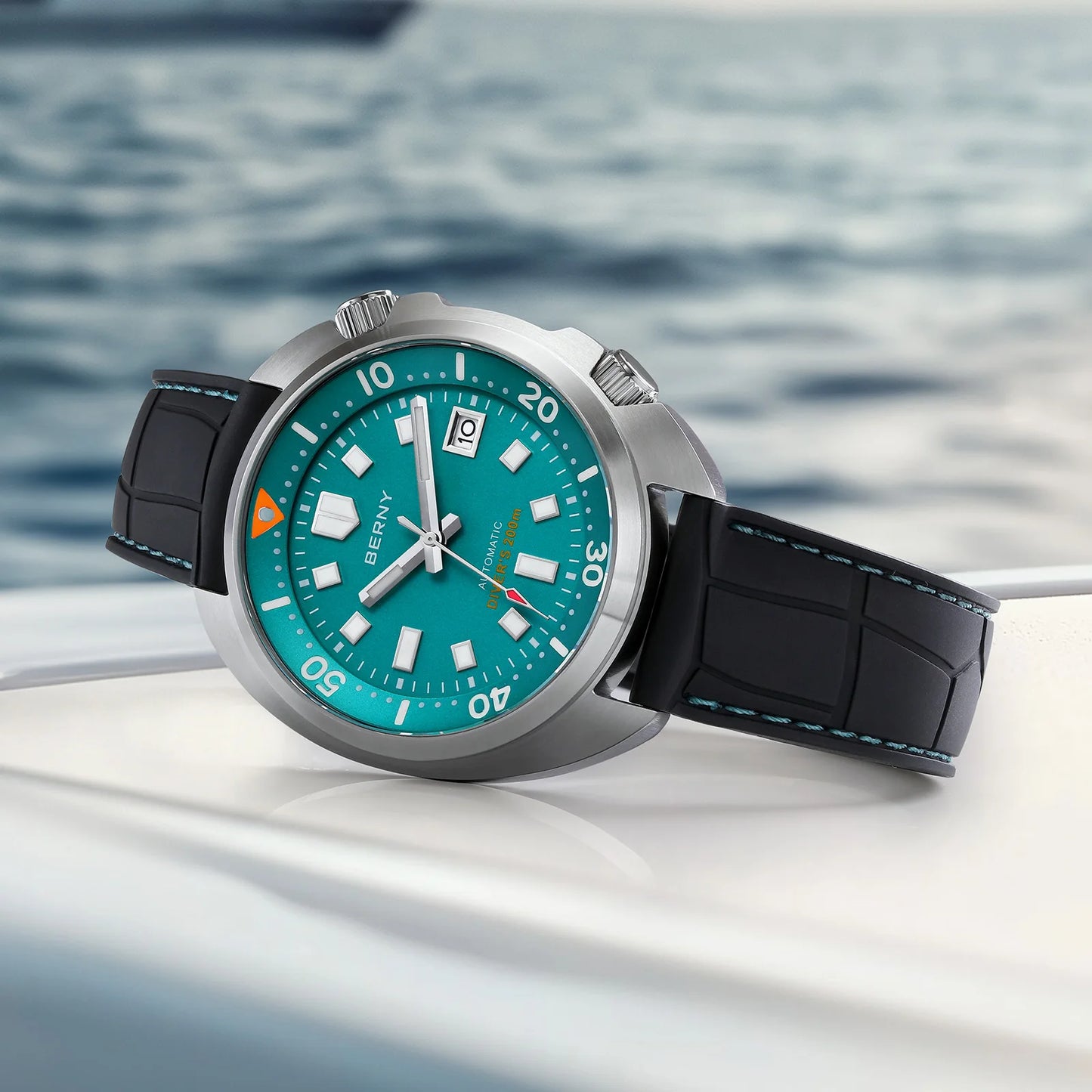 BERNY 20ATM Diver Watch For Men Mechanical Miyota 8215 Sapphire Sports Diving Luminous Anti-collision Crown Dual Crown Men Watch