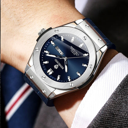 Relógio para homem, estilo casual, bracelete em pele, modelo automático ou de quartzo, acessório de luxo, ideia ideal para presente, relógio de pulso na moda.