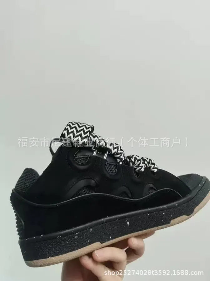 Zapatillas tipo skate de tacón alto cómodas, con suela gruesa, estilo casual deportivo dad shoes, estilo bolso, vietnamita y camboyano, nuevo diseño con nudo, sin cordones