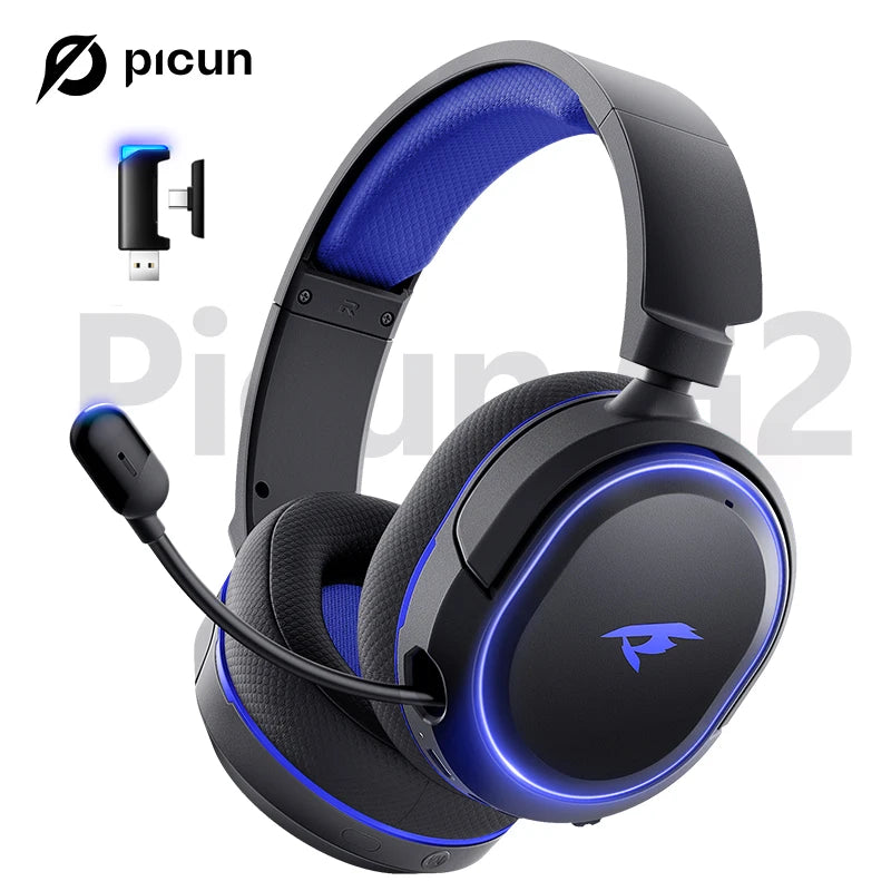 Picun G2 Wireless Gaming Headset Bluetooth 5.3 2.4G Headphones 7.1 Surround 5ms Low Latency ENC Mic for PC PS4 PS5 Phone Switch