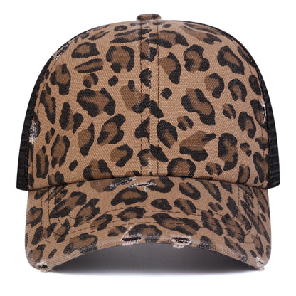 Unisex Leopard Print Hole Embroidery Baseball Net Caps Spring Autumn Outdoor Adjustable Casual Hats Sunscreen Hat Sports Cap