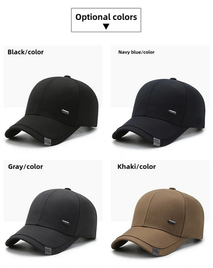 Men's Baseball Hat Hard Top Spring Autumn Big Head Circumference Cotton Cap Sun Protection Dad Cap Adjustable Strap Fishing Hat