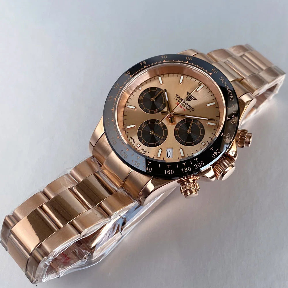 Luxury VK63 Men's Watch Quartz Movement Business Stop Watches 39mm Steel/Rose Gold Date Luminous Dial Fully Chronograph