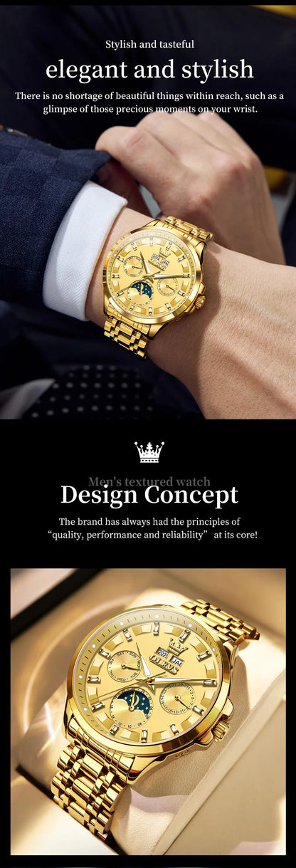 OELVS 7070 New Mens Watch Luxury Automatic Mechanical Watches For Man Moon Phase Waterproof Luminous Steel Watch Gift Box Reloj