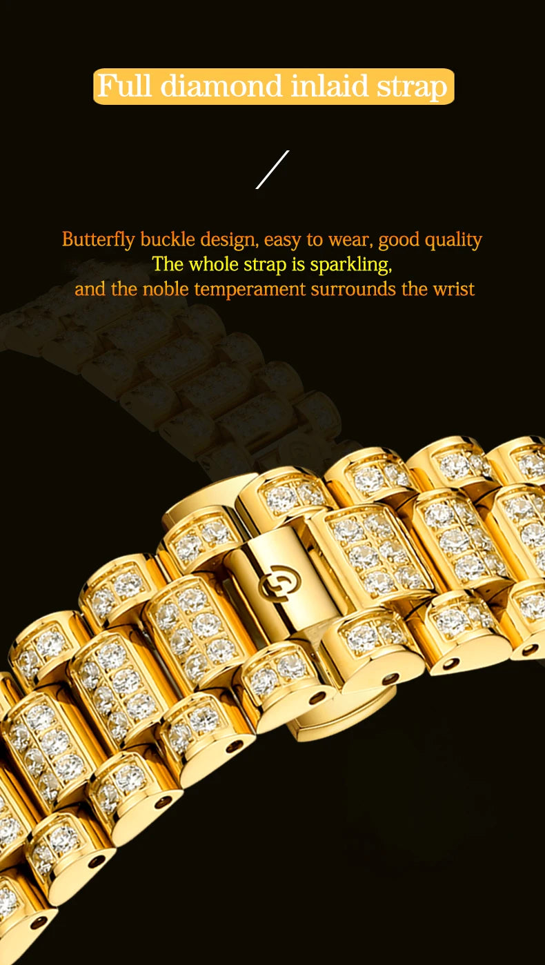 【START】Men's Watch Swiss Automatic Mechanical Movement Diamond Watch Waterproof Date Week Function Golden Watch