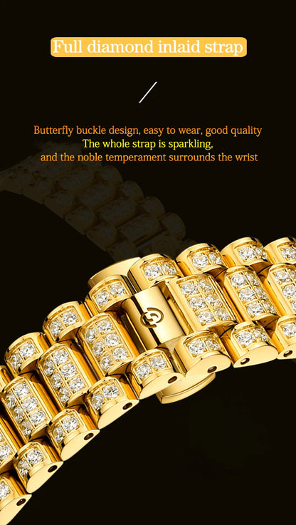 【START】Men's Watch Swiss Automatic Mechanical Movement Diamond Watch Waterproof Date Week Function Golden Watch
