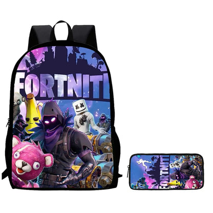 2Pcs Fortnite Kids Backpack Set Pencil Case Lightweight Durable School Bag For Boys Girls 6-9 Years Old Daily School Supplies