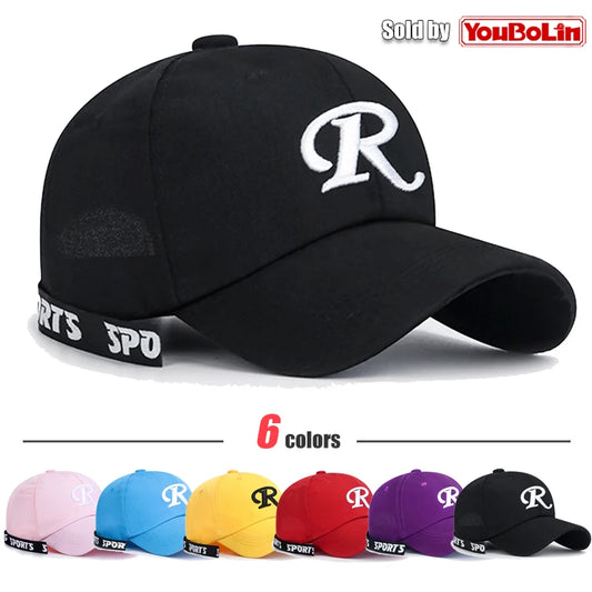 R letter Ribbon Embroidery Cotton Adjustable Hard Top Baseball Cap Sun Hat Trucker Hats Hip Hop Caps