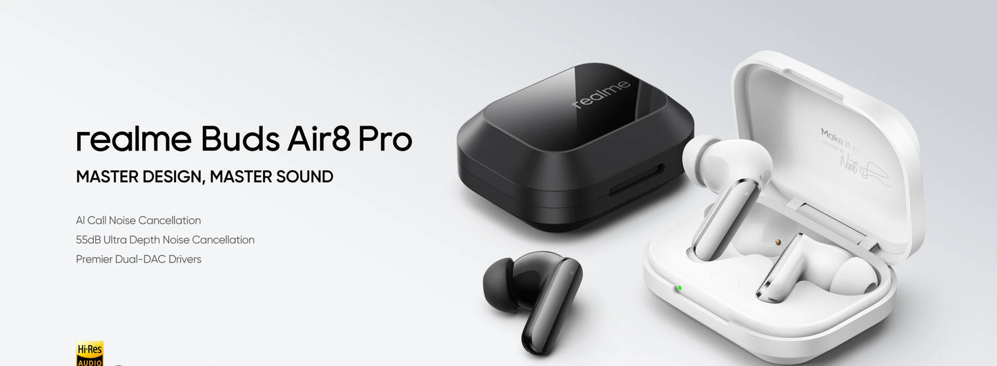 realme Buds Air 8 Pro Wireless Bluetooth 6.1 Earbuds – 55dB Active Noise Cancelling, LHDC 5.0, AI Translation, IP55 Waterproof TWS Earphones
