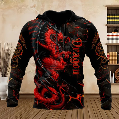 Tattoo Dragon Sweatshirts Spring and Autumn 3D Print Men Hooded Hoodies Long Sleeve Unisex Streetwear Casual Sweatshirts for Men