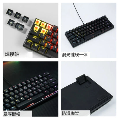 Tastiera meccanica 60% da gaming, tastiera gamer meccanica per PC, laptop e ufficio, mini keyboard con tasti bianchi