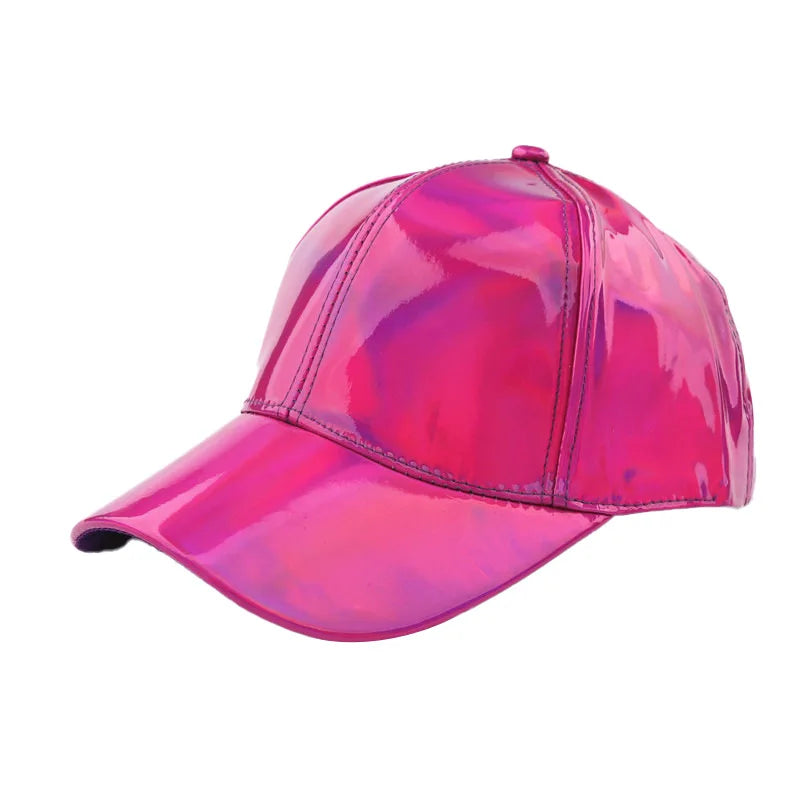 Unisex PU Rainbow Color Changing Baseball Hat Fashion Adult Laser Hip Hop Cap Outdoor Casual Snapback Shiny Party Dressing Hat