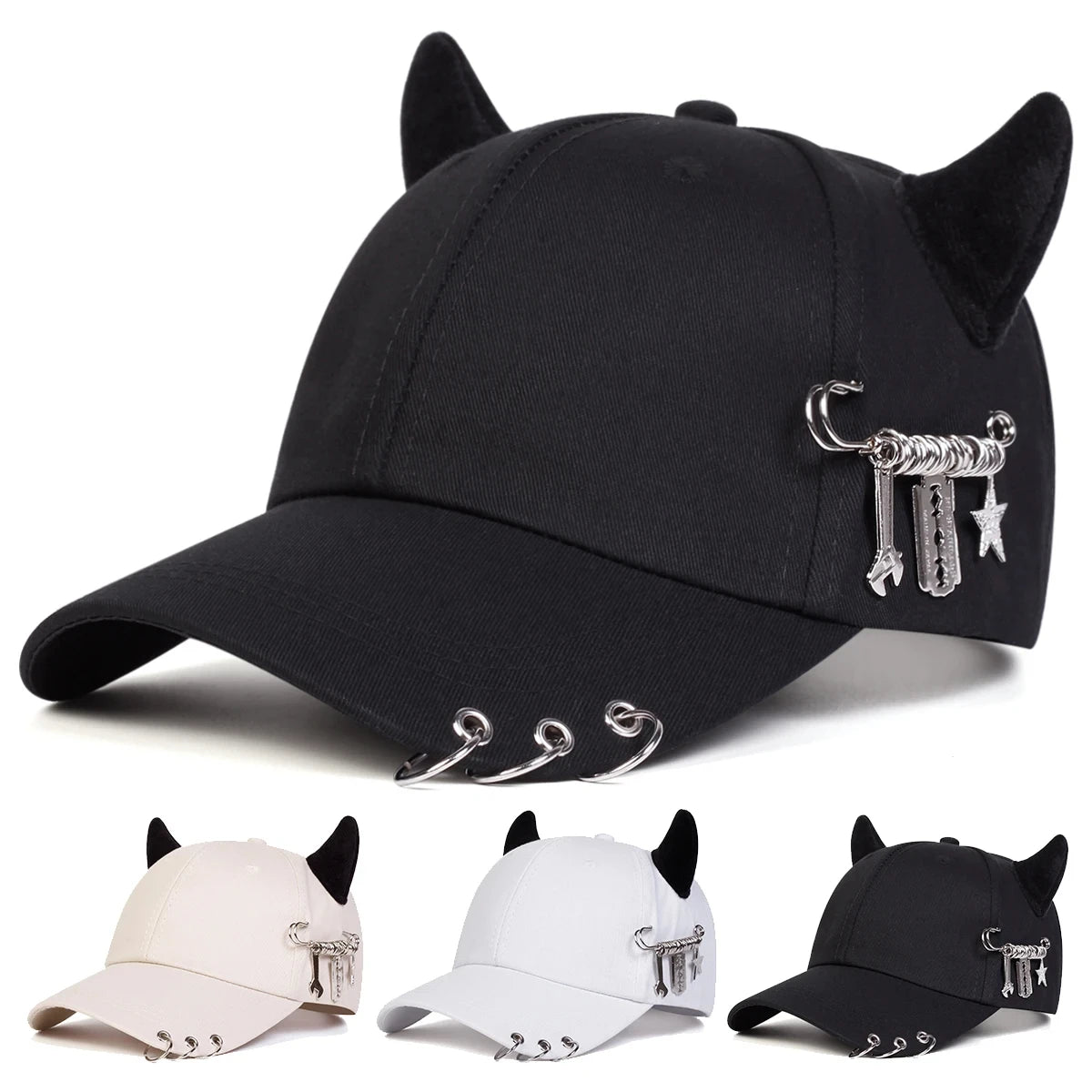 Metal rings, duckbill cap, men's and women's baseball, fashionable hip-hop cap, outdoor street personality
