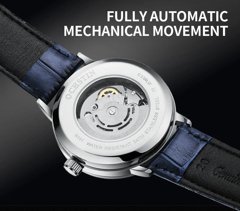 OCHSTIN Day Date Gents Watches 2025 Gift for Men Automatic Mechanical Business Wristwatches 40mm Analog Male Clock Leather Strap